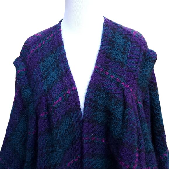 Boyne Valley Weavers Purple Green Wool Poncho Cape Irish Ireland One Size - Picture 3 of 13